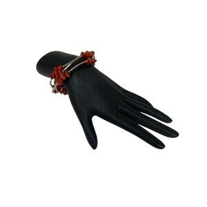 Vtg Red Jasper Nugget Wrap Bracelet Brown Sienna Bead Untested Silver Tone Luck